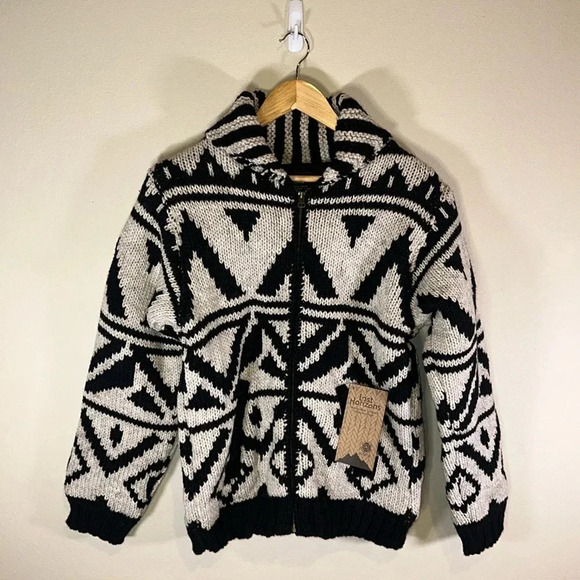 Lost Horizons Wool Handknit Chunky Knit Cardigan Sweater NWT Size XXS Cowichan - Picture 2 of 12